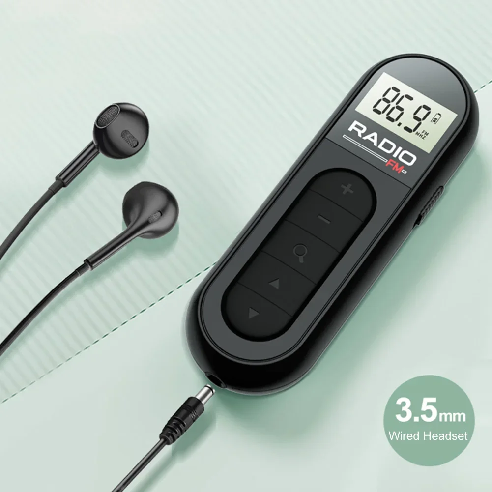 Lavalier Radio Rechargeable Clip FM Radio 76-108MHZ Walkman Radio with Backlight LCD Display for Conference Tour Guide Racing