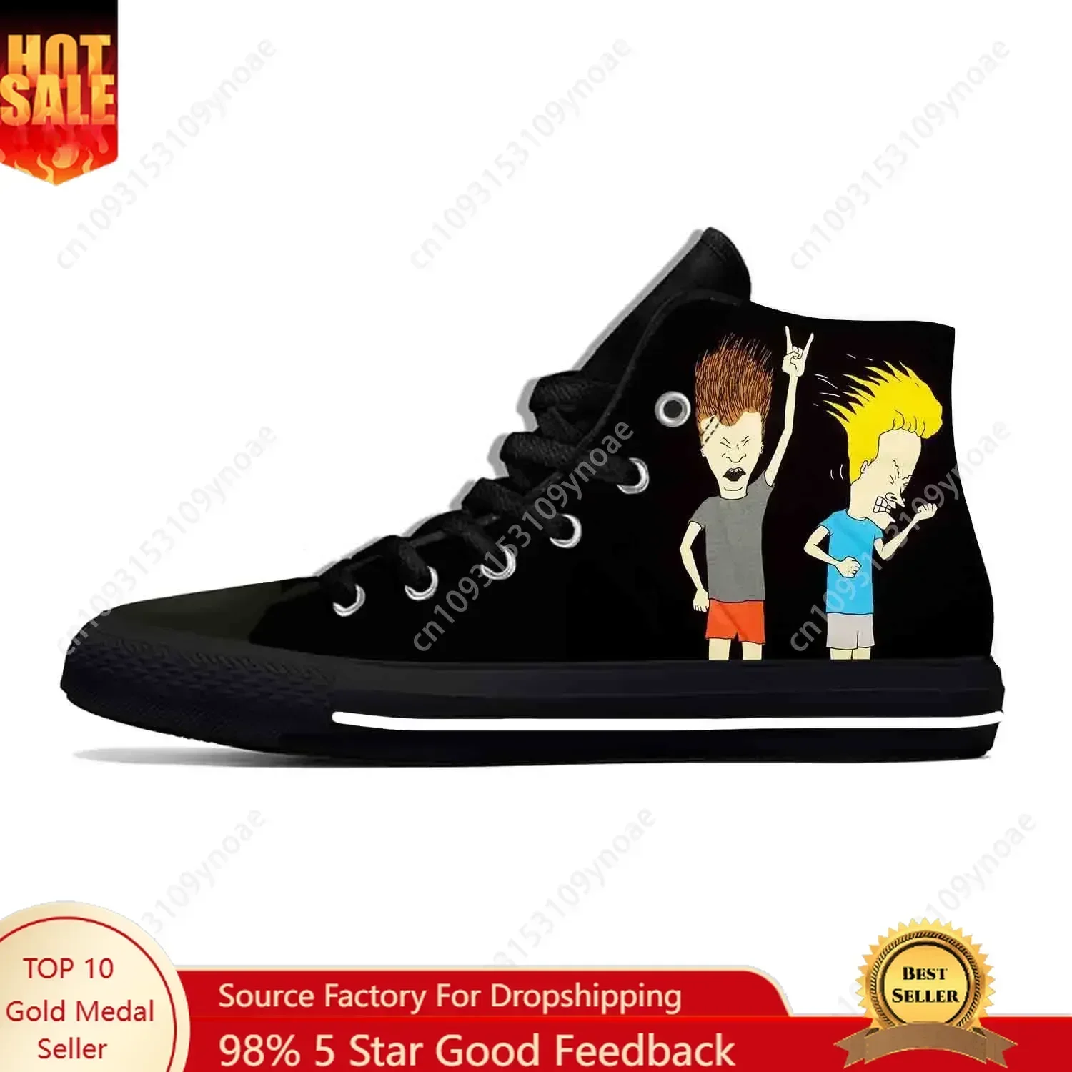 

Butthead Rock Anime Cartoon Manga Comic Beavis Casual Cloth Shoes High Top Lightweight Breathable 3D Print Men Women Sneakers