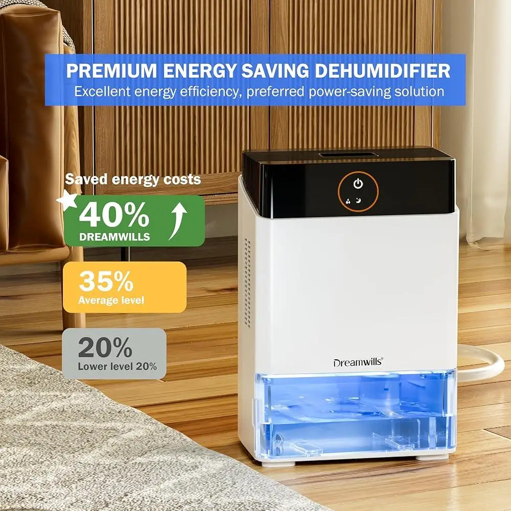 CS71 Small Dehumidifier Compact Quiet Energy Saving with Drain Hose Fragrance 40oz Water Tank Automatic Shutoff Sleep Mode