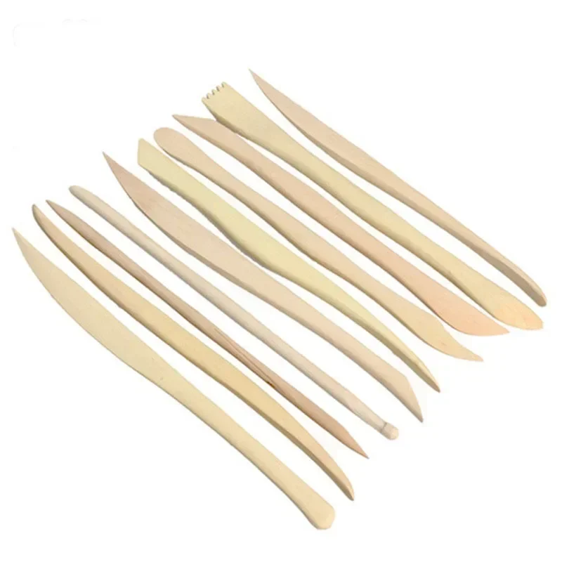 10pcs Wood Carving Crafts Wooden Clay Sculpture Knife Pottery Sharpen Modeling Little Figurines Pottery Tools Clay Tools