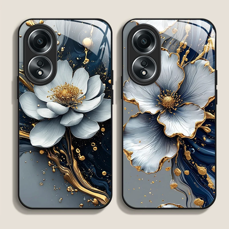 أنيقة لوتس الفني زهرة نمط الزجاج المقسى جراب هاتف ل ممن لهم Realme 13 برو زائد 12 11 10 C55 X7 GT Neo 2 3T 5G غطاء #1