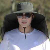 100% Polyester Men's Hat Summer Outdoor Sun Protection Wide Brim Hat Anti-Uv Sun Hat Shawl Removable Mountaineering Fish Hats