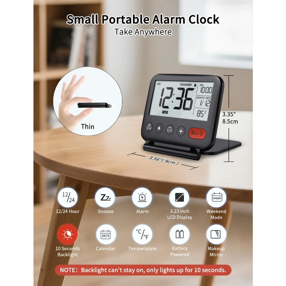 

Bedroom digital travel alarm clock: a small LCD desk clock with backlight, with a date temperature of 12/24 hours per week