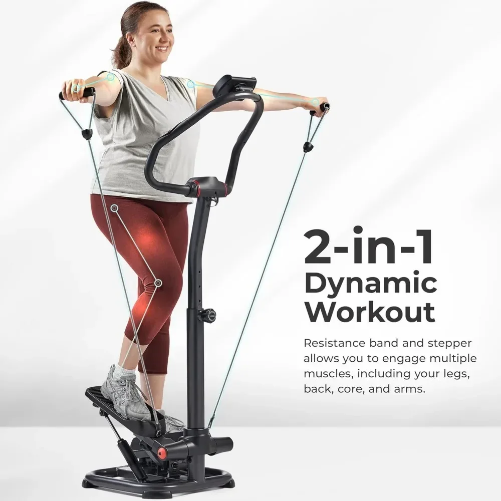 2-in-1 Premium Power Stepper met weerstandsbanden, cardio met laag impact, ruimtebesparend, in hoogte verstelbaar en optioneel