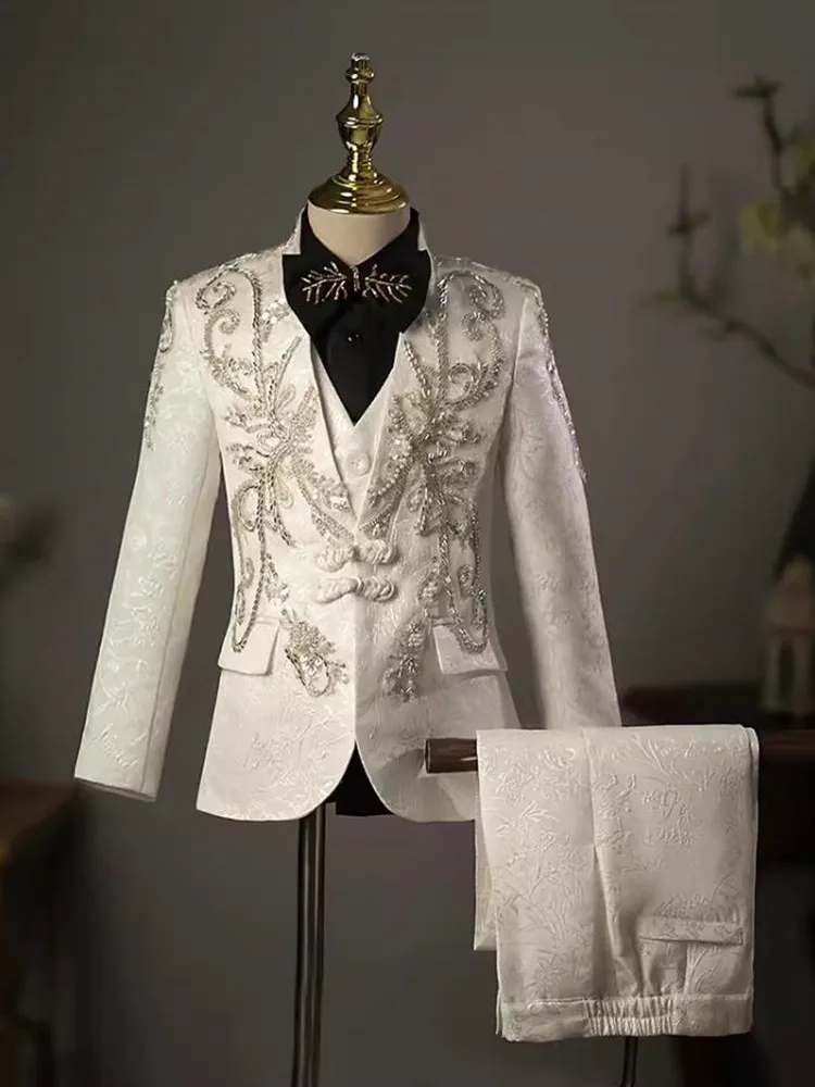 Nieuwe kinderen Gastheer Prestaties Pak Pailletten Kralen Ontwerp Kids Bruiloft Verjaardagsfeestje Avondjurk Jongens Catwalk Blazer Sets A3381