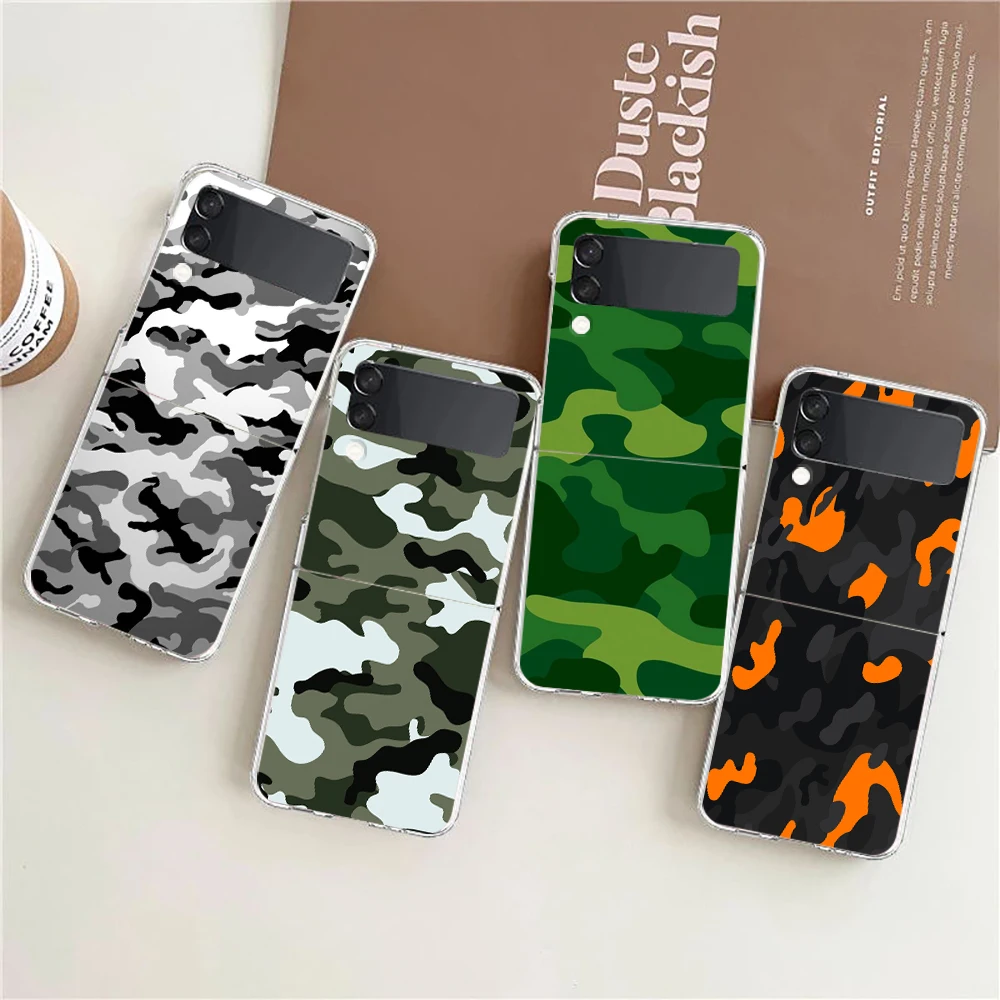 Camouflage Camo Hard PC Phone Case For Samsung Galaxy Z Flip 4 5 6 Black Cover For Galaxy Z Flip 3 Foldable Shockproof Case Capa