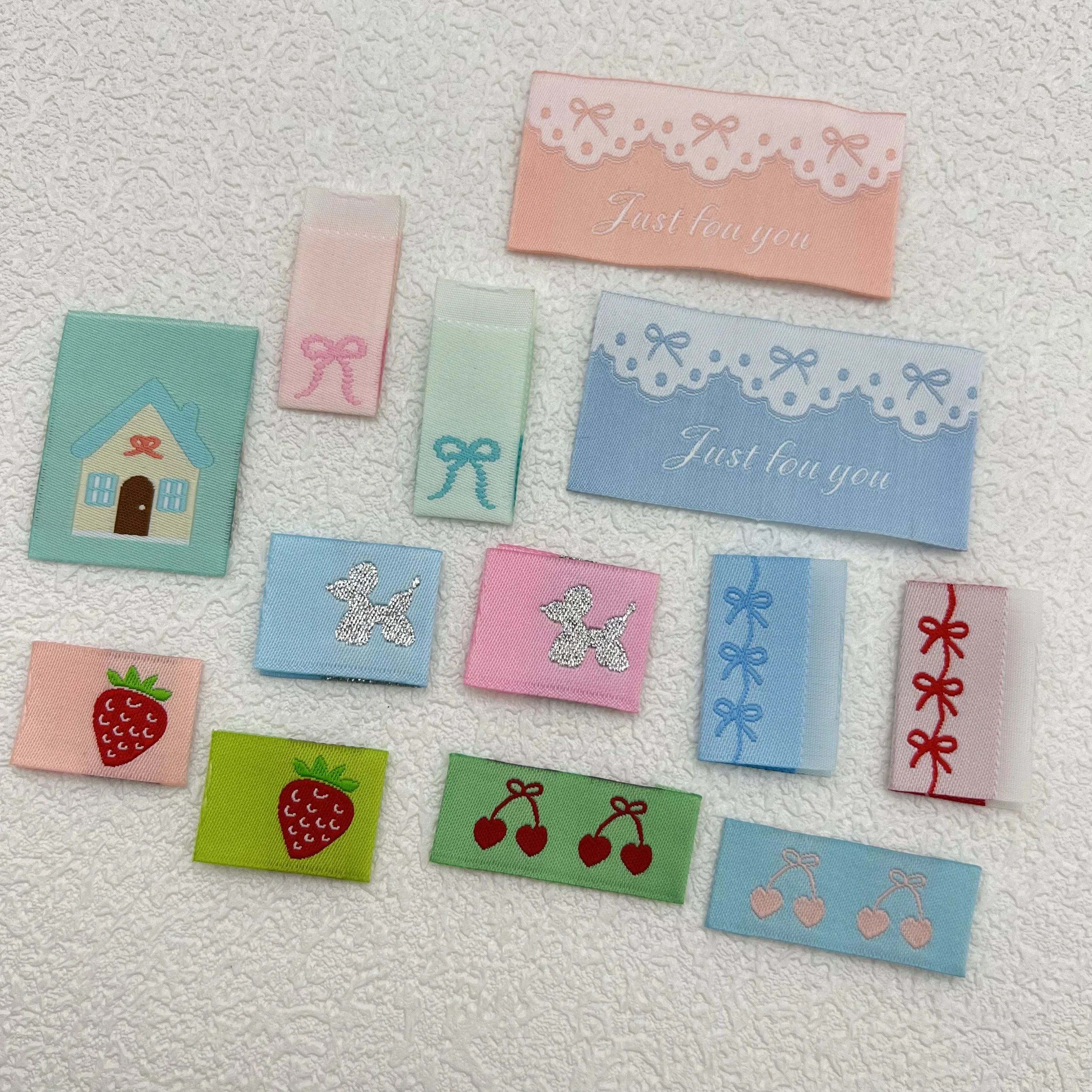 

Color bow small side label handmade cloth half fold label sewing DIY accessories weaving label