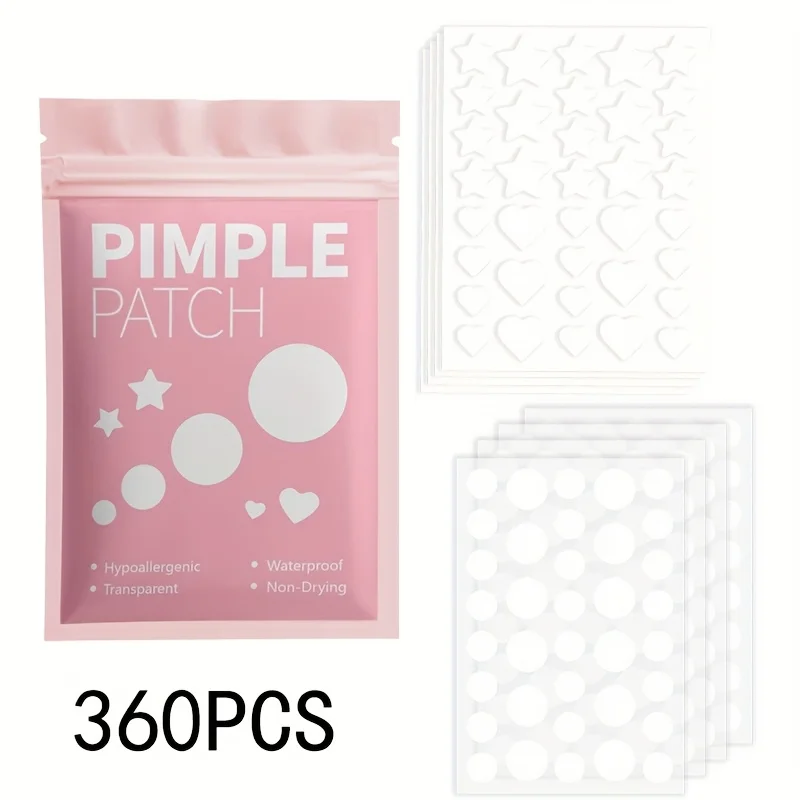 

360 штук прозрачных водонепроницаемых гидроколлоидных пластырей для удаления акне 3 различных форм, подходящих для различных случаев.
