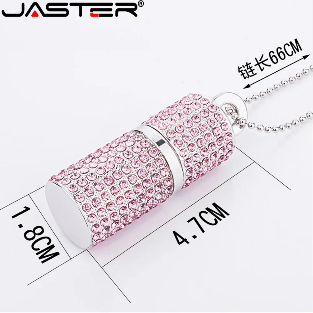 JASTER Crystal USB 2.0 Flash Drive 128GB  Pen Drive 64GB  Blue Pink Memory Stick 32GB Crystal Necklace Creative Birthday Gift