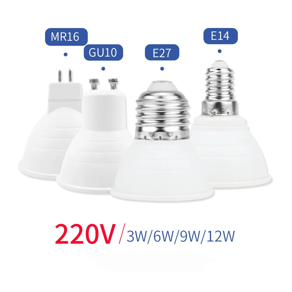 1szt LED Spot Light 220V GU10 LED Bulb 12W 9W 6W 3W LED Lamp MR16 Lampada E27 Spot Light LED Lampara E14 Bombilla