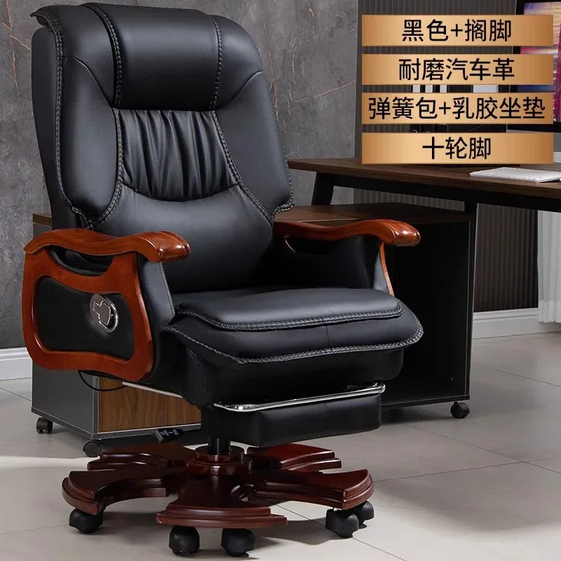 Genuine Leather Executive Office Chair High Back Reclining Computer Desk Chair with Footrest Nap Ergonomic Swivel Manager
