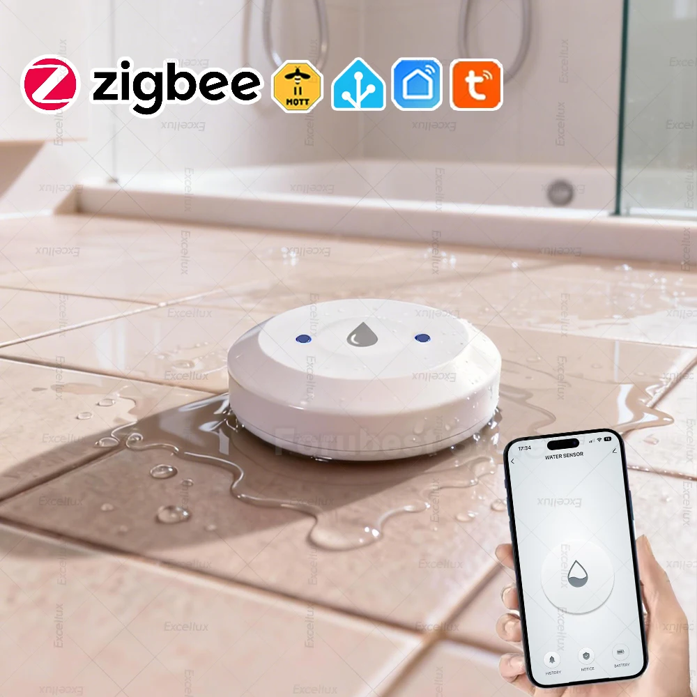 Zigbee Water Leak Detector Water Flood Sensor Tuya Smart Life APP Remote Monitoring Kitchen Bathroom Home Security Support Z2M