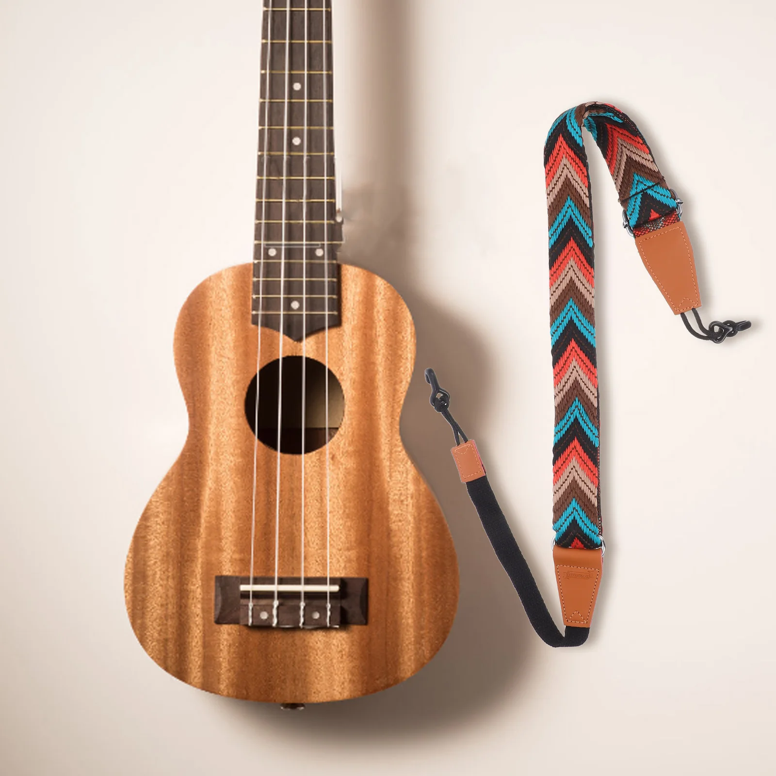 

No Drill Double Ukulele Strap Jacquard Woven Adjustable Shoulder Belt For 21 23 26 Inch Ukuleles Look Multi