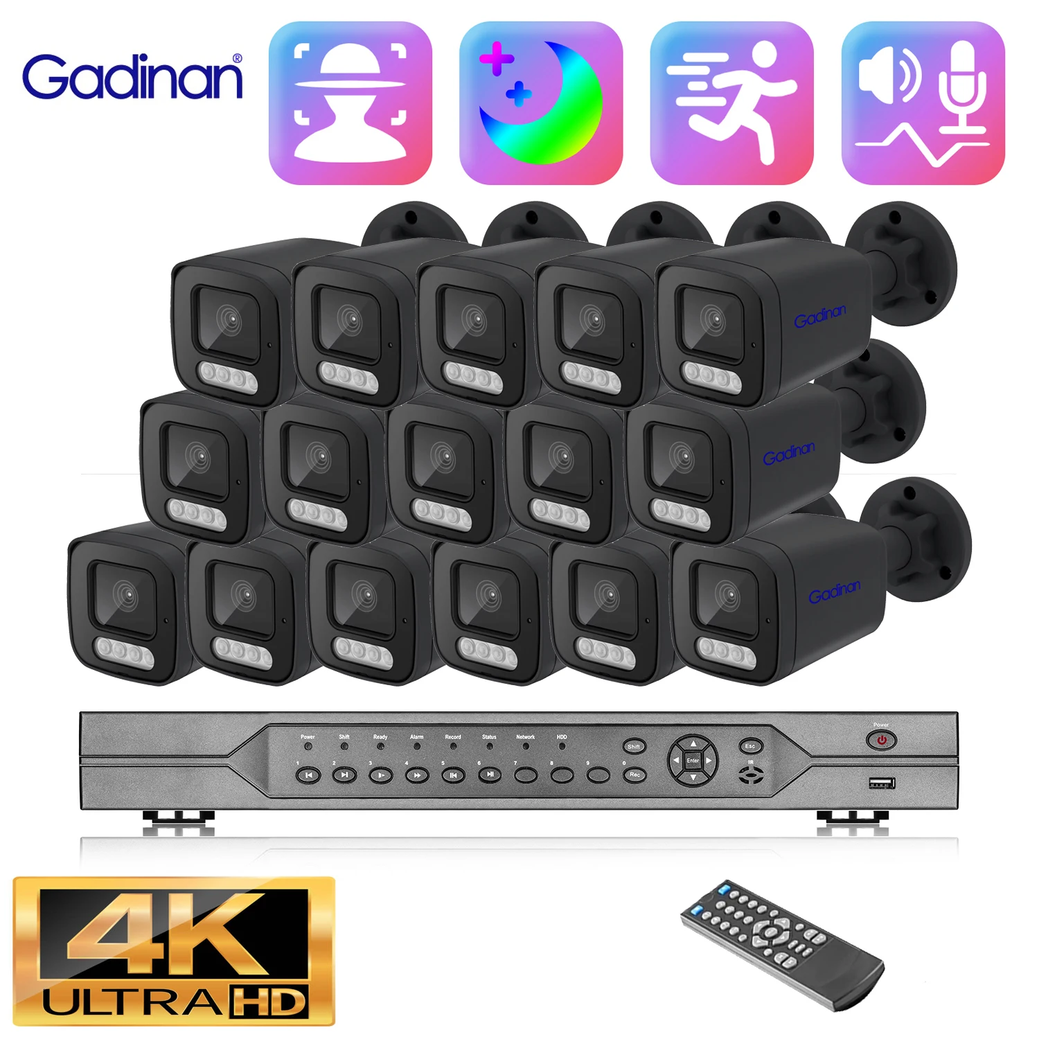 

Gadinan 16CH HD 4K 8MP POE NVR IP Camera System Full Color Night Vision Face Detection CCTV Security Video Surveillance Kit Set