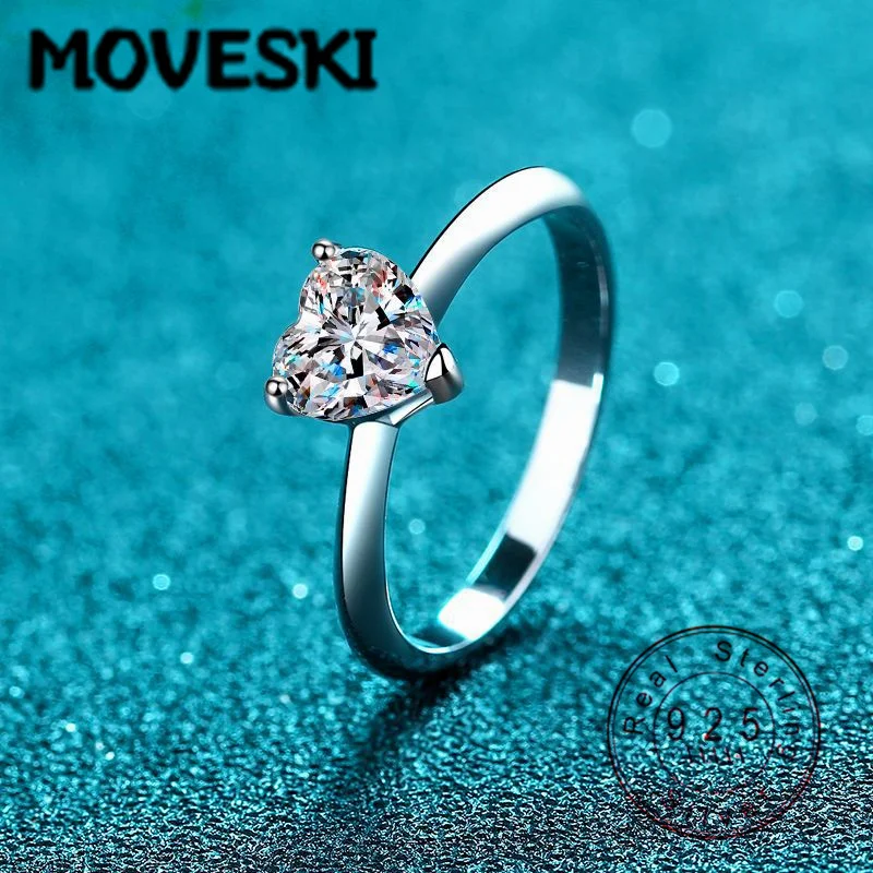 

Кольцо из стерлингового серебра 925 пробы с муассанитом в форме сердца 0.5/1/2 карата, обручальное кольцо-солитер с 3 крапанами для женщин, изысканный ювелирный подарок