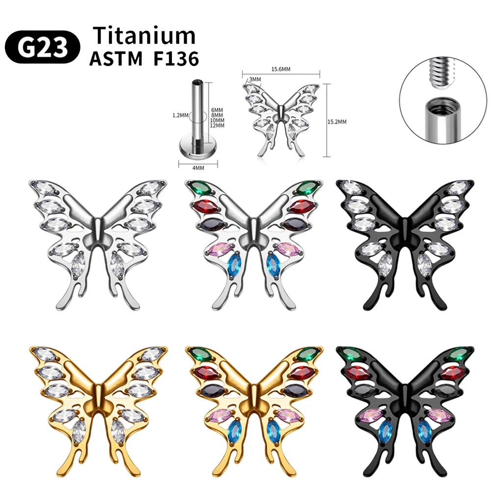 

ASTM F136 Butterfly Stud Earrings Nasal Nail For Women G23 Titanium Piercing Body Jewelry Luxury Accessories