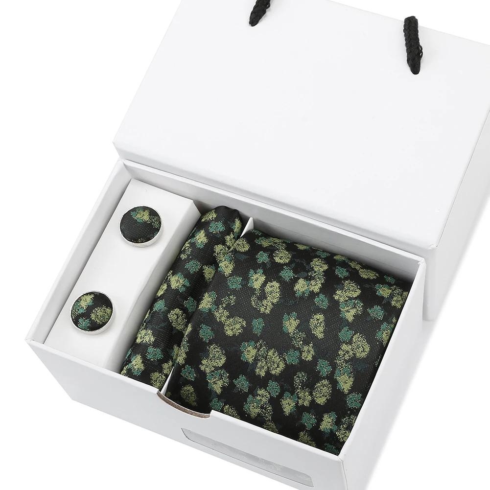 Man High-grade Neck Ties Set With Cufflinks Handkerchiefs Gift Box  Classic Cashew Print Office Banquet Swallowtail Accessories