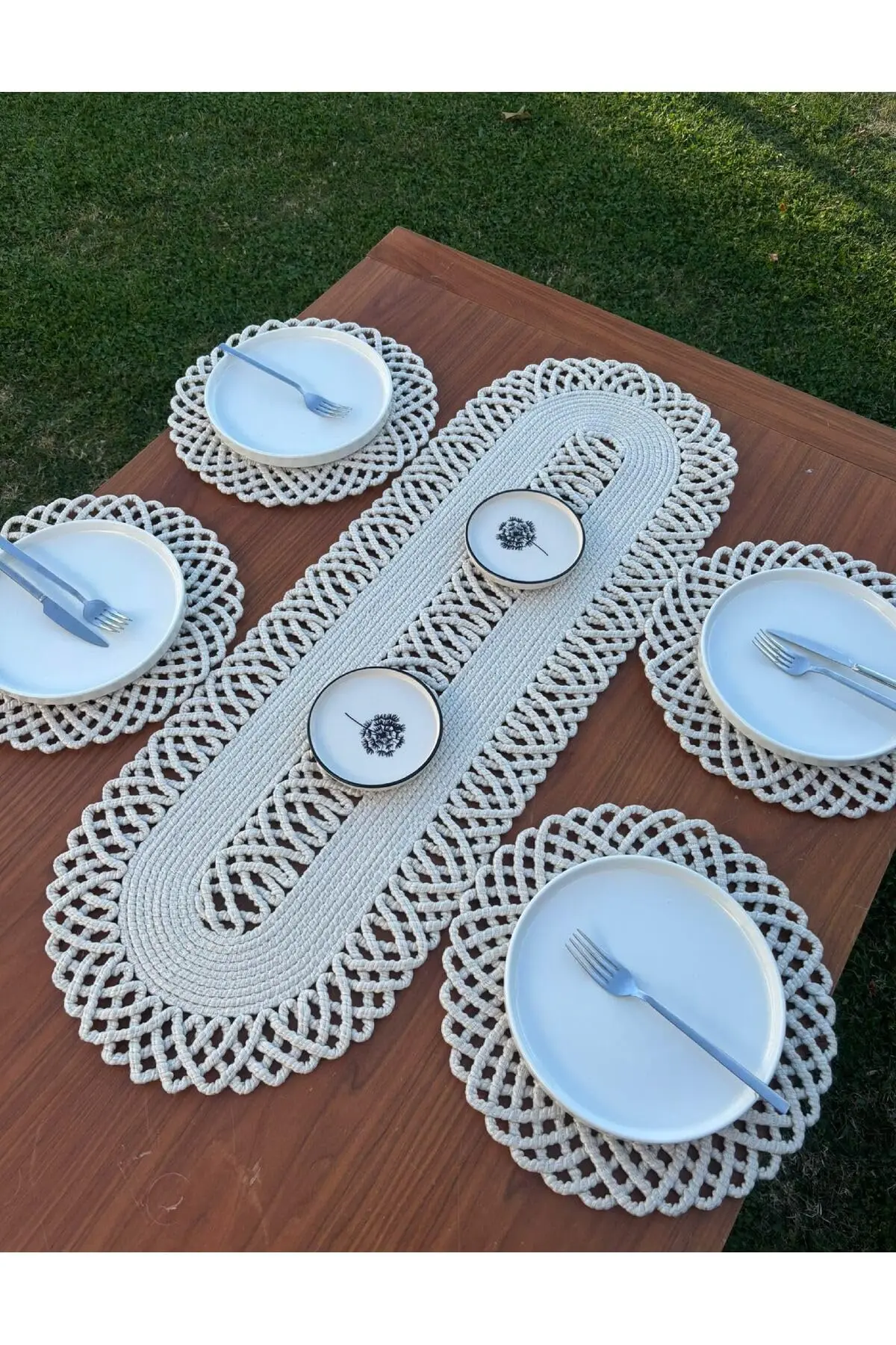 Bohemian Style Rope and Runner Set 4-Person Dining Table Decor  Polypropylene - 1 Runner
