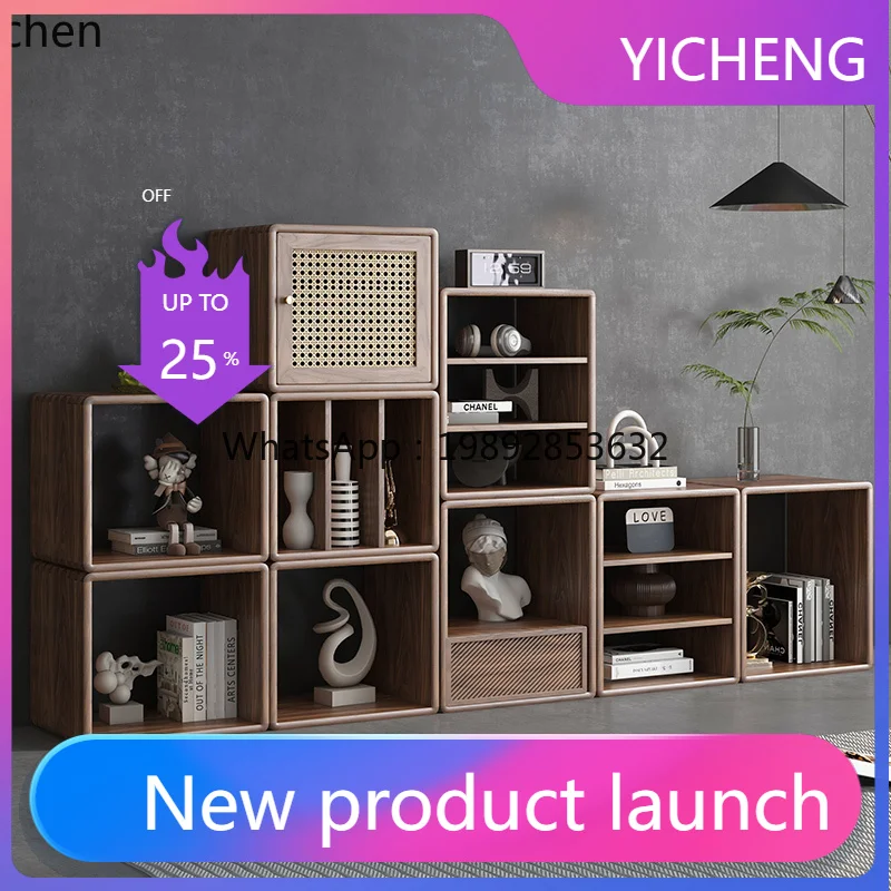 

LYY solid wood rattan storage cabinet living room floor storage bookshelf locker