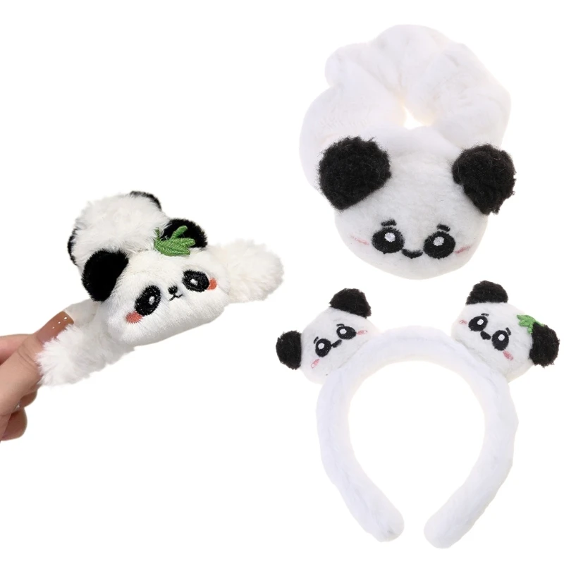 

Lovely Hair Claw Clip 3D Plush Panda Hair Scrunchies Women Elegant Hair Elastic