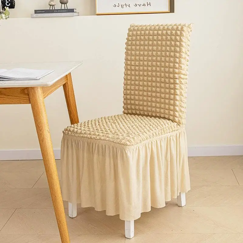 Seersucker Chair Cover with Elegant Ruffle Skirt For Dining Room Washable Kitchen Chair Slipcover For Hotel Wedding