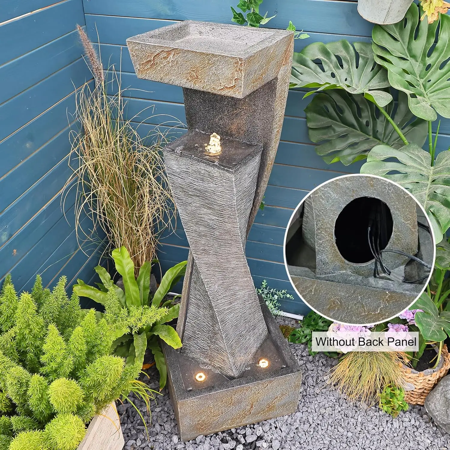 Garden Modern Outdoor Fountain, 47.2" Floor Standing Outdoor Water Fountains with Lights for Garden, Backyard, Patio, Porch