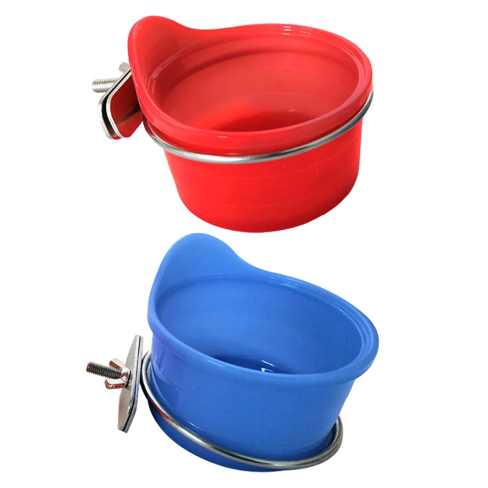 

2 Sets Stainless Steel Bird Food Cups Durable Pet Parrot Feeding Boxes Easy Install Space Saving Bright Color Easy Clean Gift