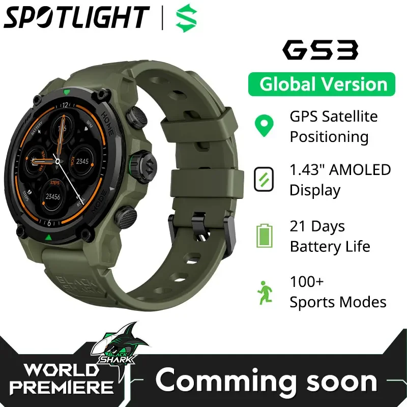 

[World Premiere]Blackshark GS3 Smart Watch Global Version 1.43"AMOLED Display 21 Day Battery Life GPS Satellite Positioning 5ATM