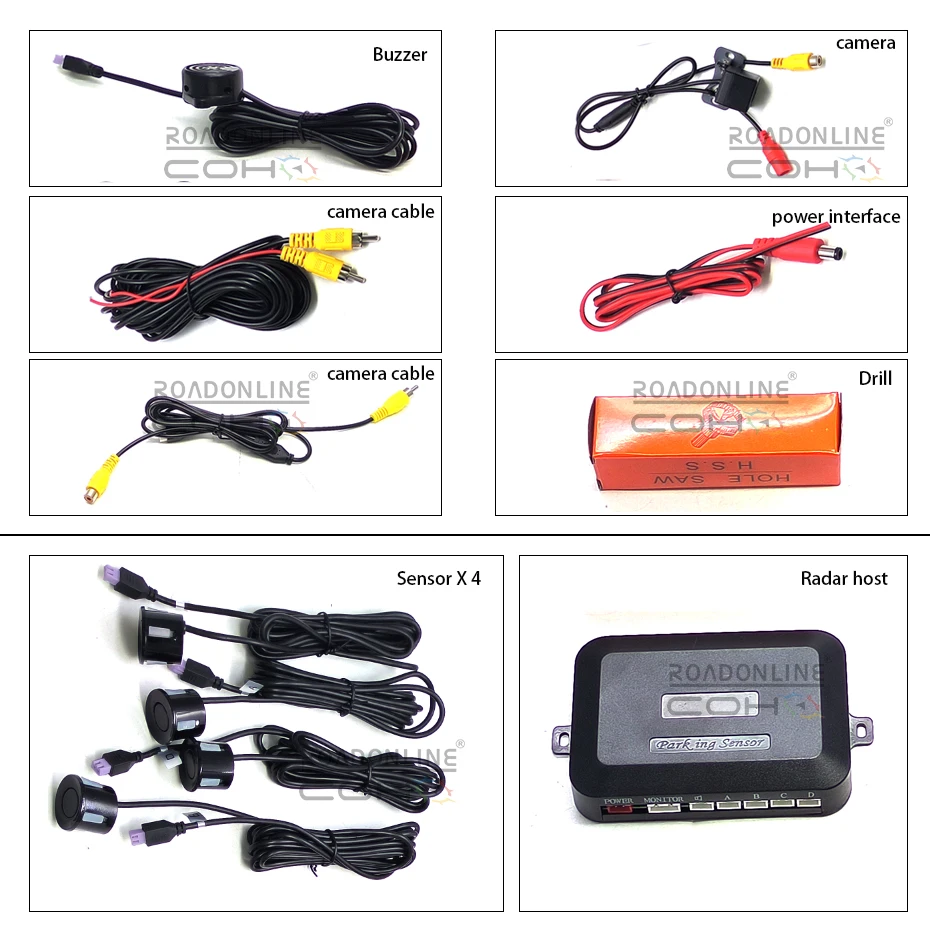 Roadonline Android navigation Car Parking Sensor Kit Reverse Backup Radar Sound Alert Indicator Probe System 4 Probe Beep Sensor