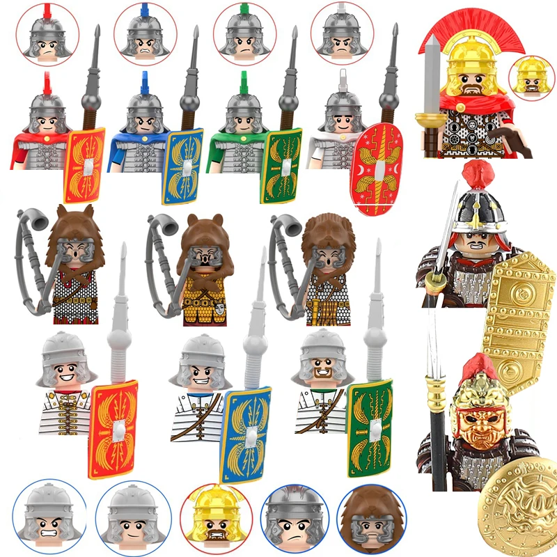 MOC Military Medieval Rome Castle Figures Building Blocks Army Soldiers Shield Sword Weapons Knights Accessories Bricks Toys