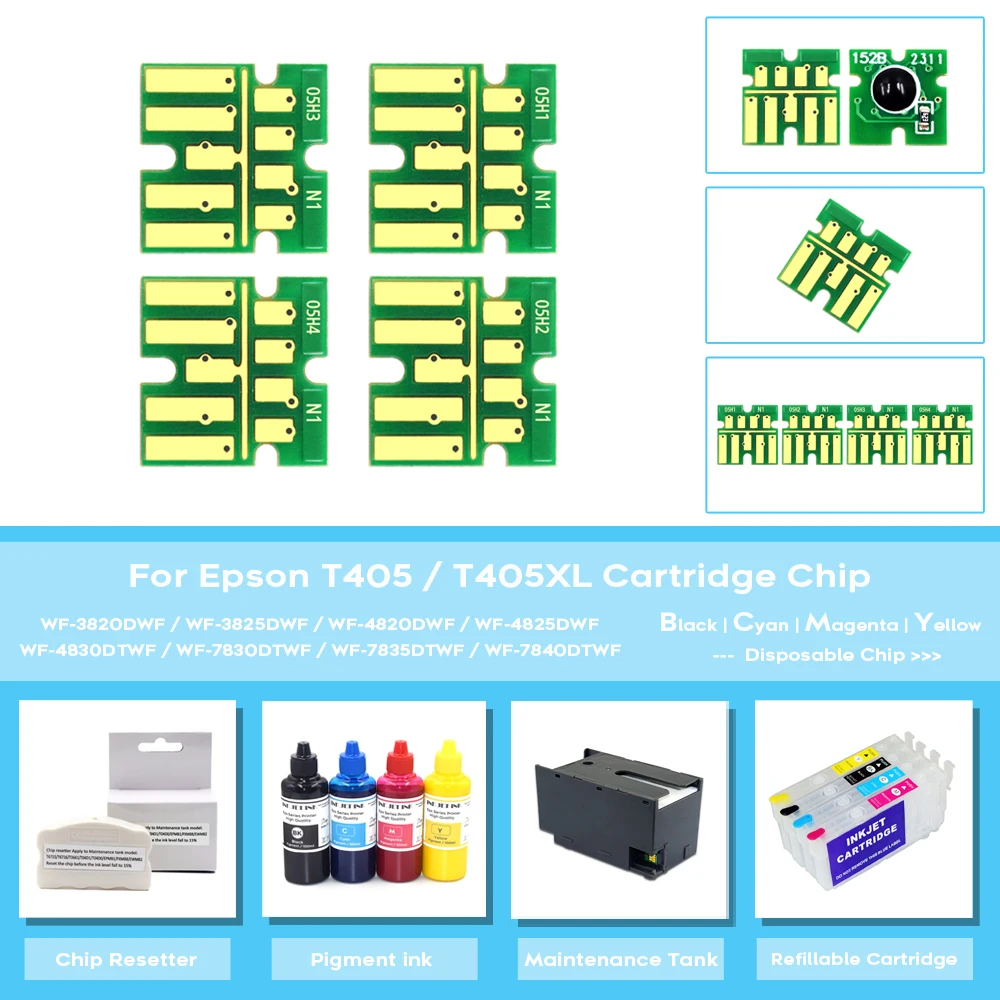 Europa 405 405XL T405 Auto-Reset ARC Chips Für Epson WorkForce WF-7830 WF 7840 WF-7310 WF-3820 WF-4820 WF-4830 Drucker Patrone