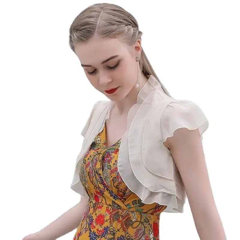 Chiffon Bolero Wedding Jacket Short Sleeve Shrugs For Women Wedding Wrap Bridal Cover Up Evening Party Dress Cape Marriage Coat