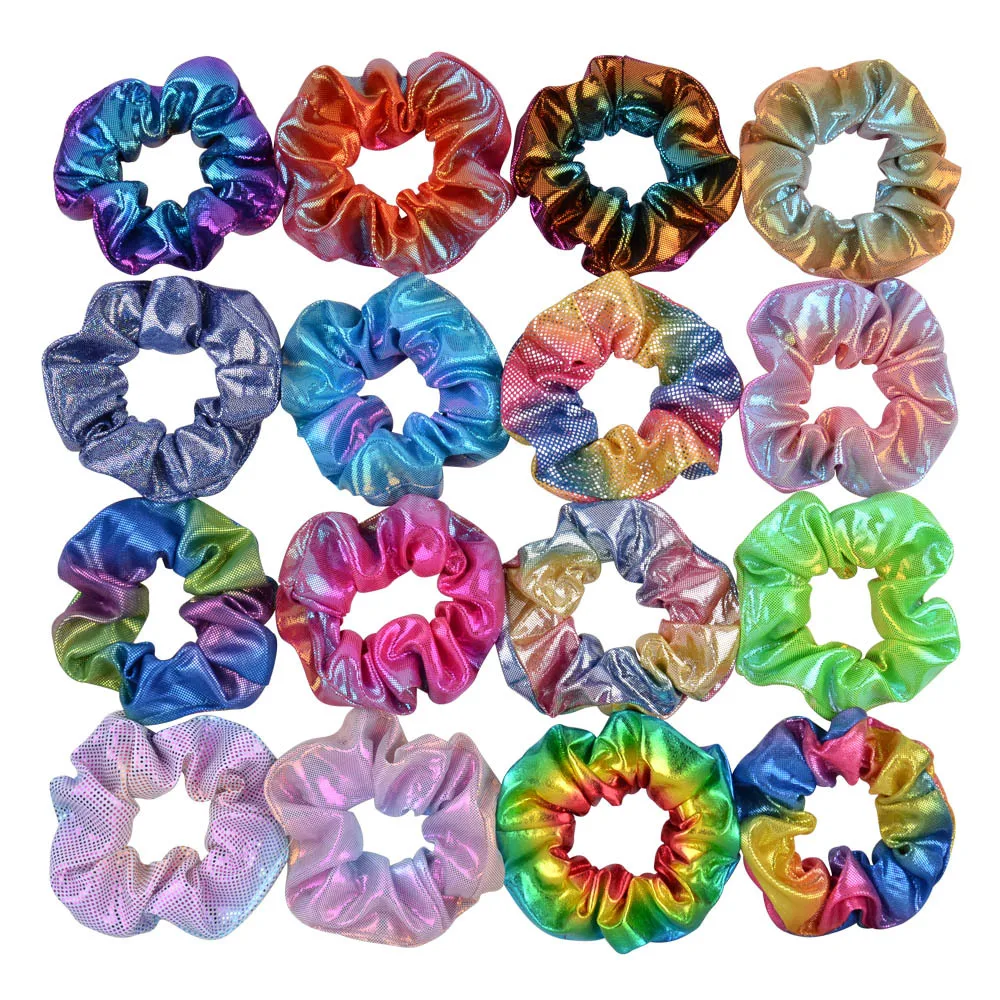 16pcs Large Bowel Scrunchie Double Color Laser Hair Band Fabric Large Bowel Hair Accessories for WOMEN\'S Headband