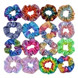 16pcs Large Bowel Scrunchie Double Color Laser Hair Band Fabric Large Bowel Hair Accessories for WOMEN'S Headband