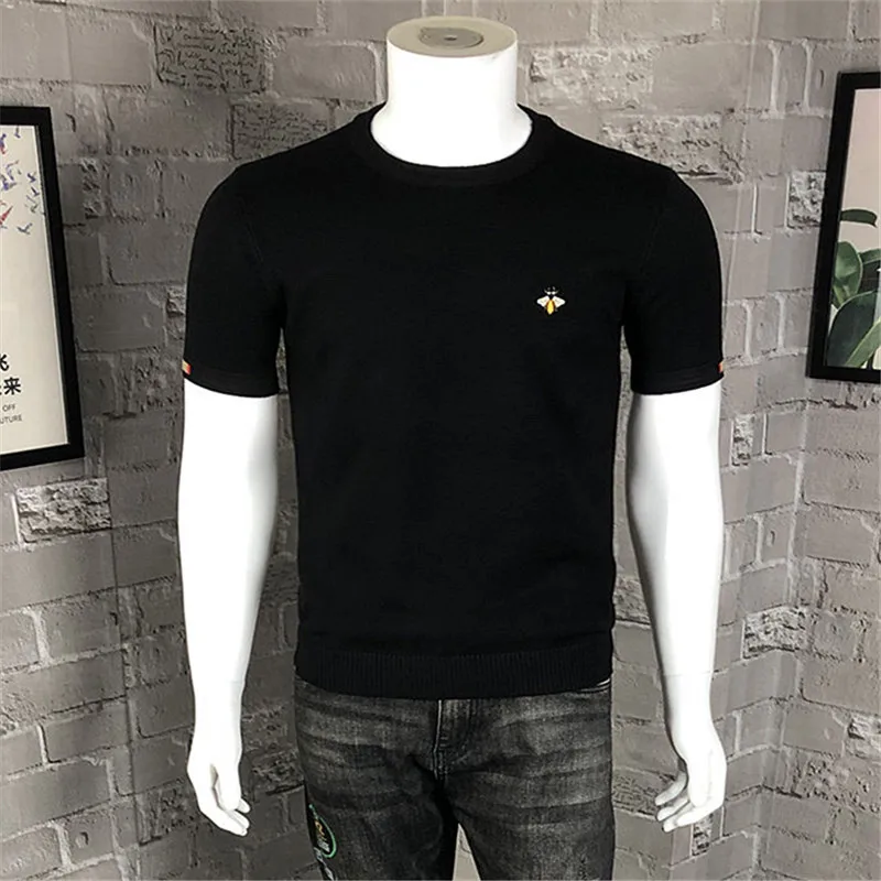 

Men's ort Sve Knitted Sweater Spring Autumn round Ne f Sve Embroidered Bee Base irt Versatile Knitwear Top