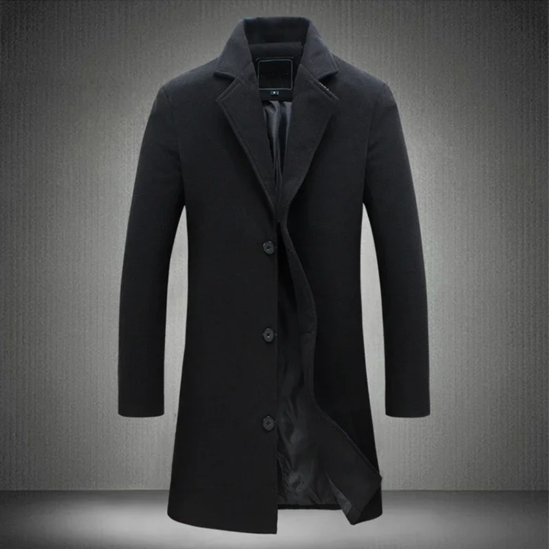 Manteau long en laine mélangée pour hommes, pardessus respirant, coupe couvertes, manches longues, vêtements d\'hiver, vin rouge, média