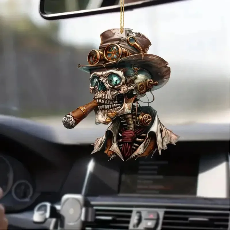 LLavero de calavera Punk 2d, esqueleto acrílico plano, adorno de piratas, espejo retrovisor para coche, mochilas, colgante para decoración del hogar