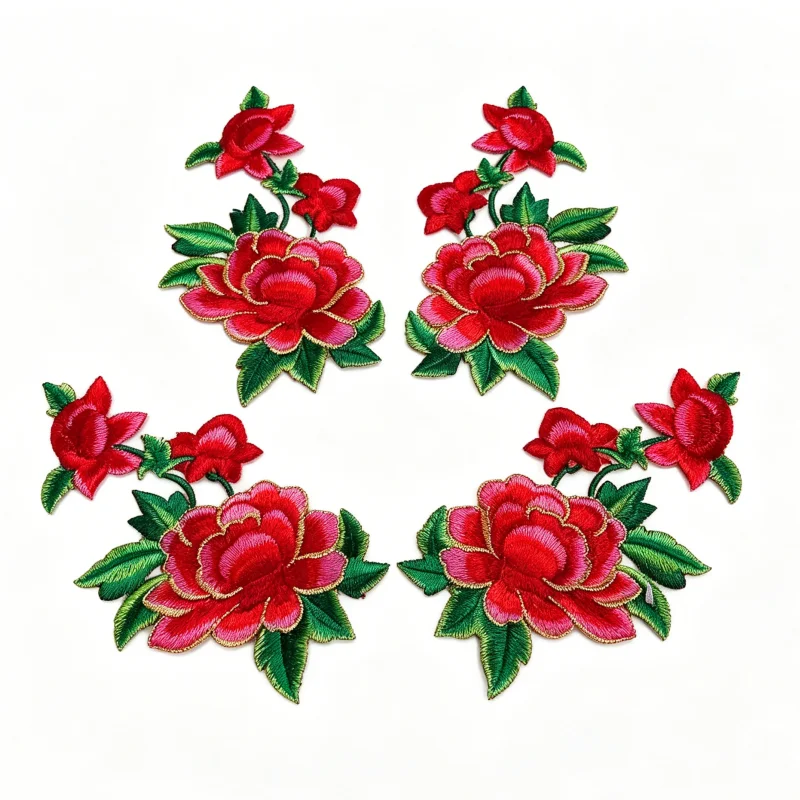 2 Pair Embroidery Flower Iron On Patch Applique DIY Crafts Stiker