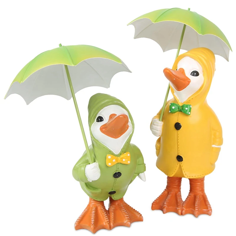 2PACK Dilly And Dally Garden Ducks Kit With Detachable Umbrella Garden Ornaments Outdoor Novelty Standing Sculpture Set Kit