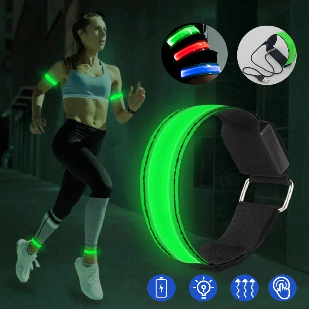 Night Running USB Charging LED Luminous Armband Bracelet Reflective Safety Belt Outdoor Sports Arm Band