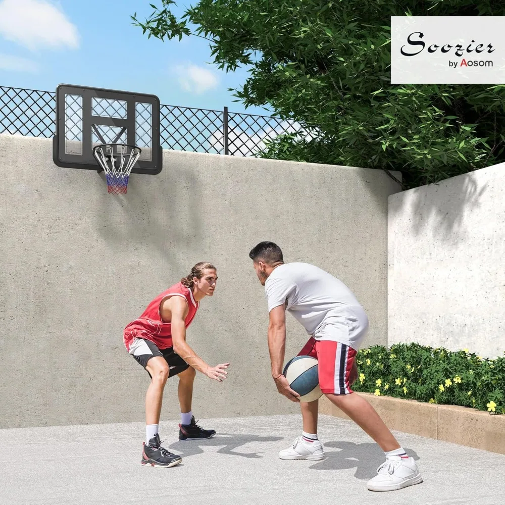 Sozier cesta de basquete montada na parede, kit combinado de gol de basquete reforçado e resistente a estilhaços 43 com rede para todos os climas f