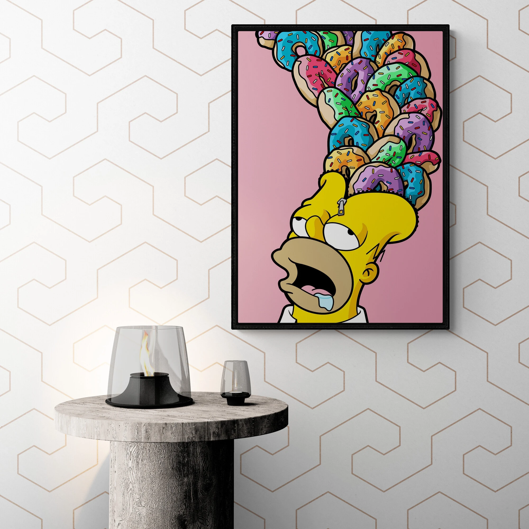 Creative Disney Simpsons Drool Thinking About Donuts Wall Art Colorful Canvas Painting  Poster For Living Room Modern Decor