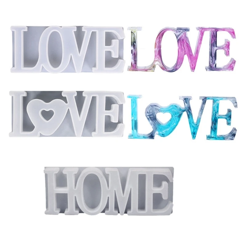 3Pcs Letter Love Silicone Resin Mold Home Character Epoxy Casting Mold Word Sign Craft Supply for Desk Wall Hanging Home Decor