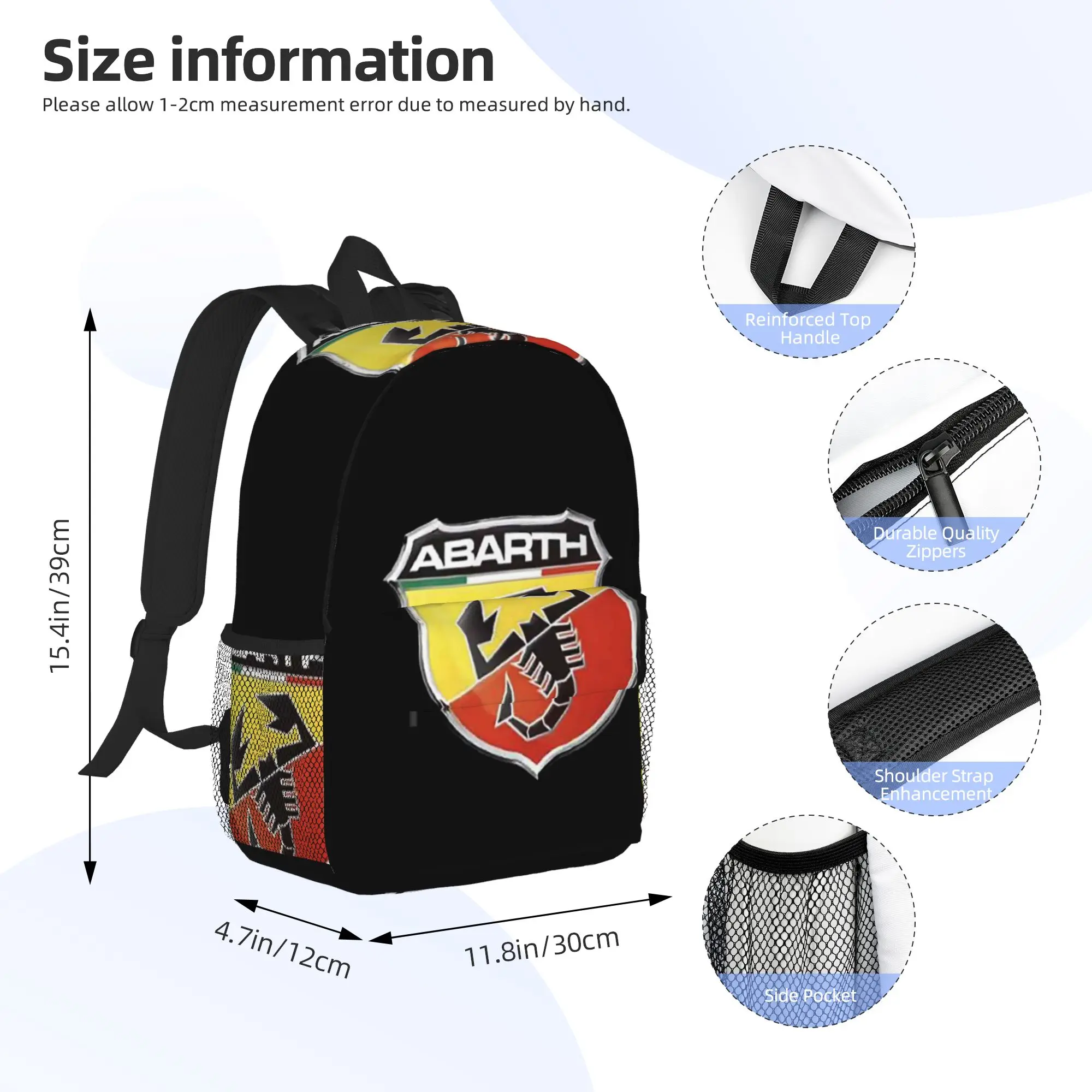 Abarth C Cool Print Backpack Hot Sale Daypack Large Capacity Boys Girls BookBag Shoulder Bags for Men Women School Bag