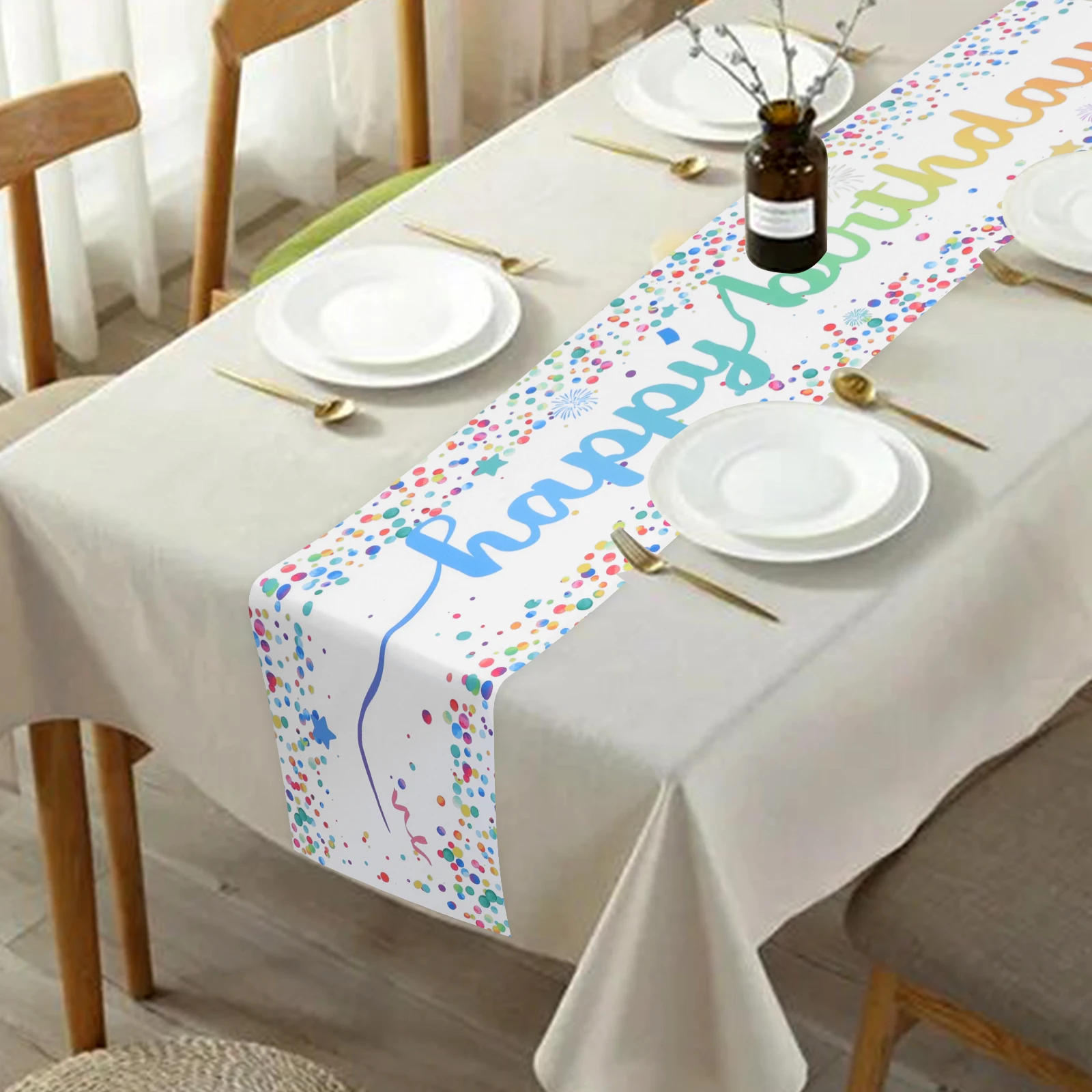 

Birthday Table Runner Holiday Party Decoration Elegant Tablecloth Fabric For Birthday Celebrations Easy Clean