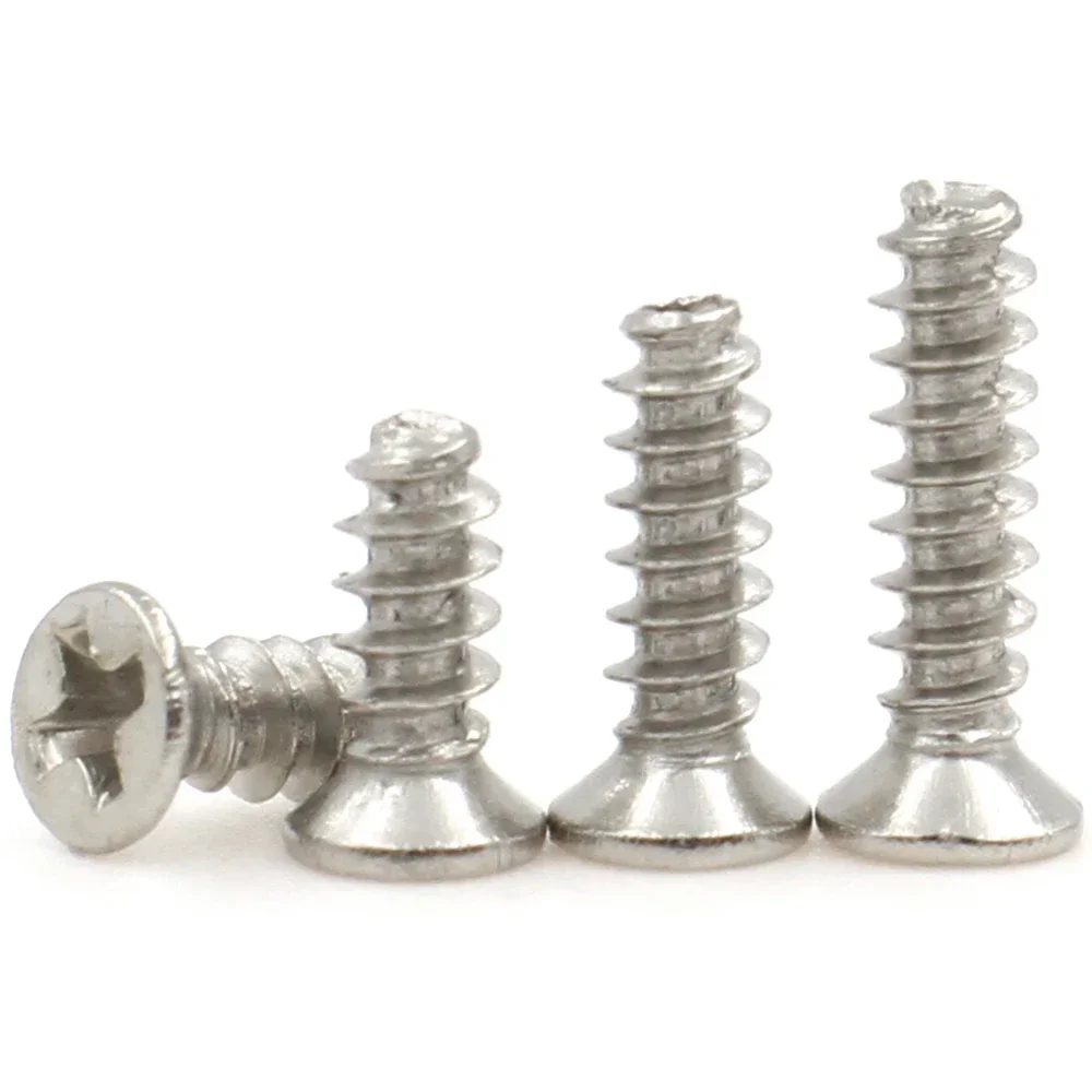 100pcs M1 M2 M2.6 M3 M4 M5 Nickel Plated Grade4.8 Carbon Steel Phillips Cross Recessed Countersunk Flat Head Self-tapping Screws