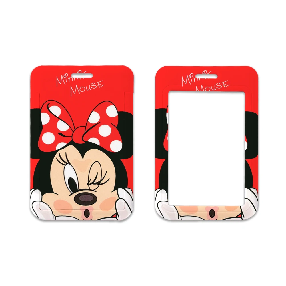 Disney-Mickey Porta-cartões de identificação para meninas, colhedores para meninas, estojo para cartão porta, corda suspensa, crachá, alça de pescoço, cartão de visita, pequeno presente