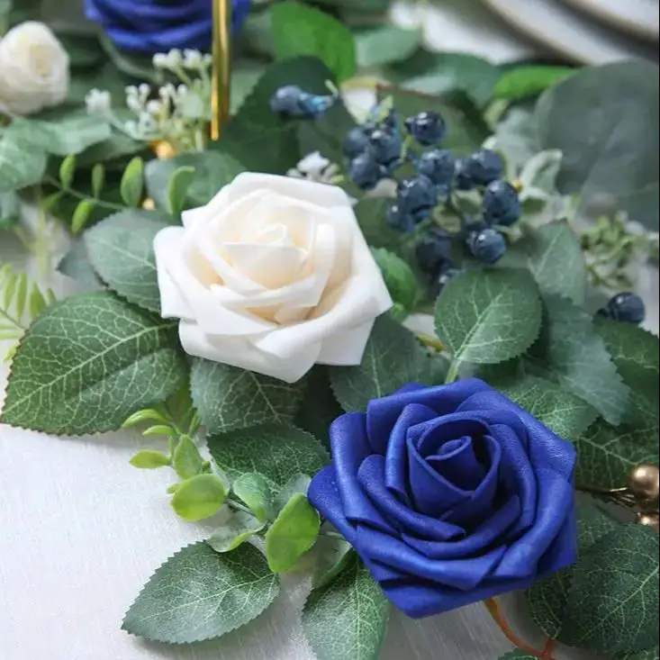 Artificial Flowers 25pcs Real Looking Royal Blue Foam Fake Roses with Stems for DIY Table Centerpieces Party Home Decorations