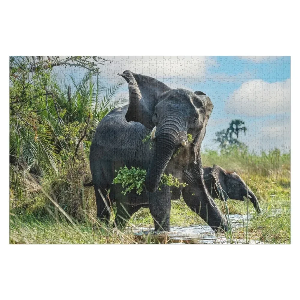 

A Protective Mama Elephant With Calf Jigsaw Puzzle Custom With Photo Customizeds For Kids Photo Personalized Gifts Puzzle