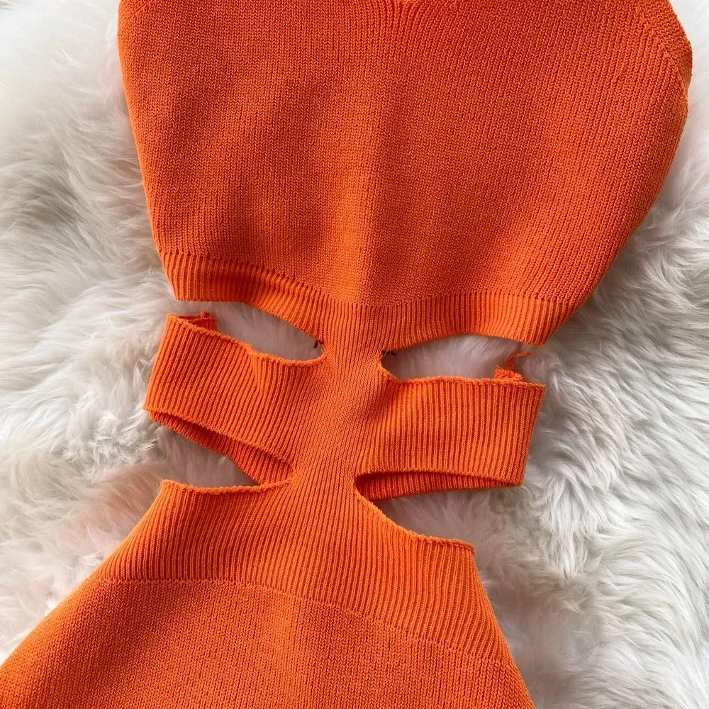 女性用セクシーカットアウトウエストパッケージヒップスプリットボディコンドレスサマーファッションレディニットパーティーワンピースサンドレス